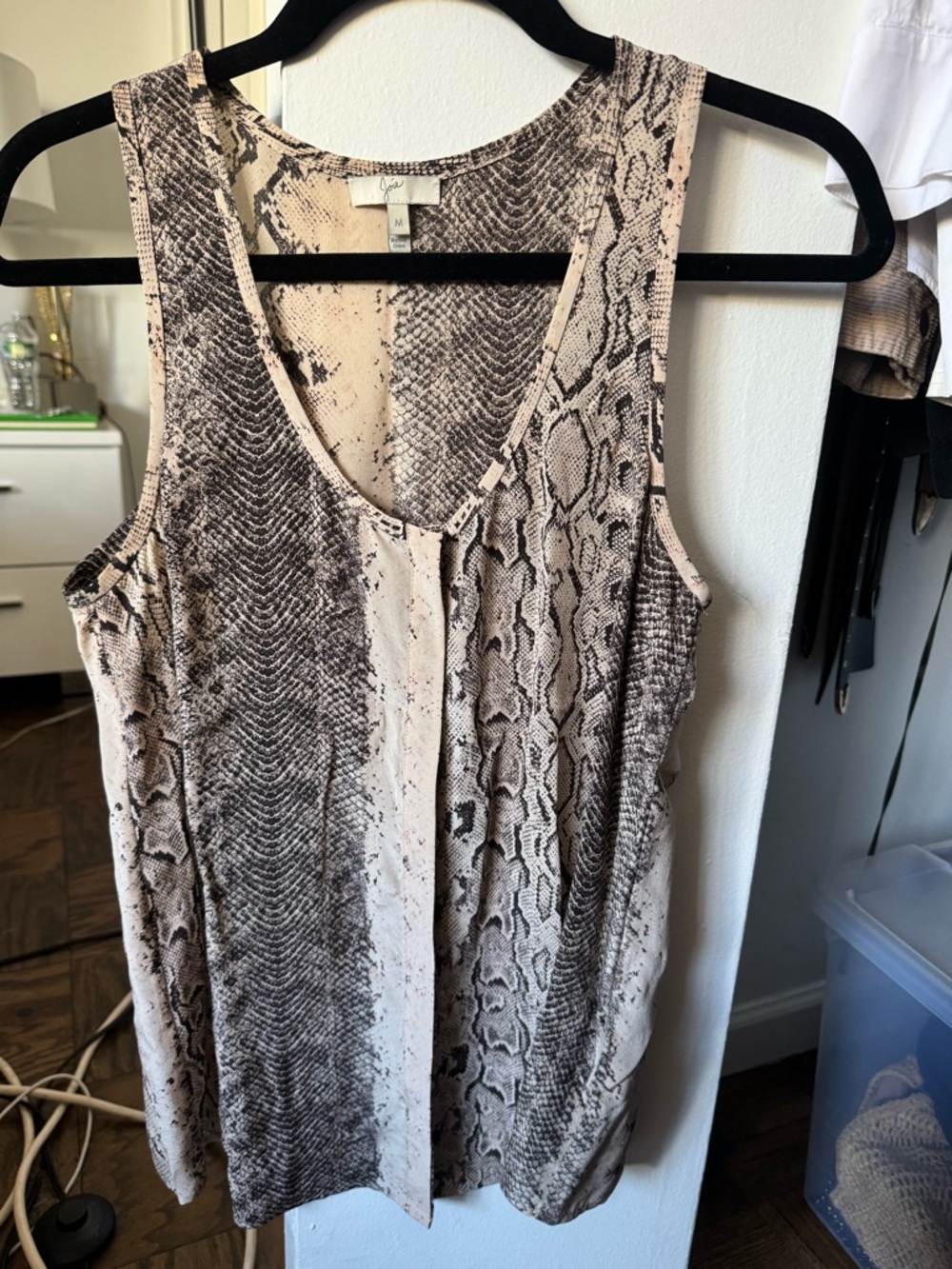 Joie Snake-Print Scoop Neck Tank Top in Beige and Black